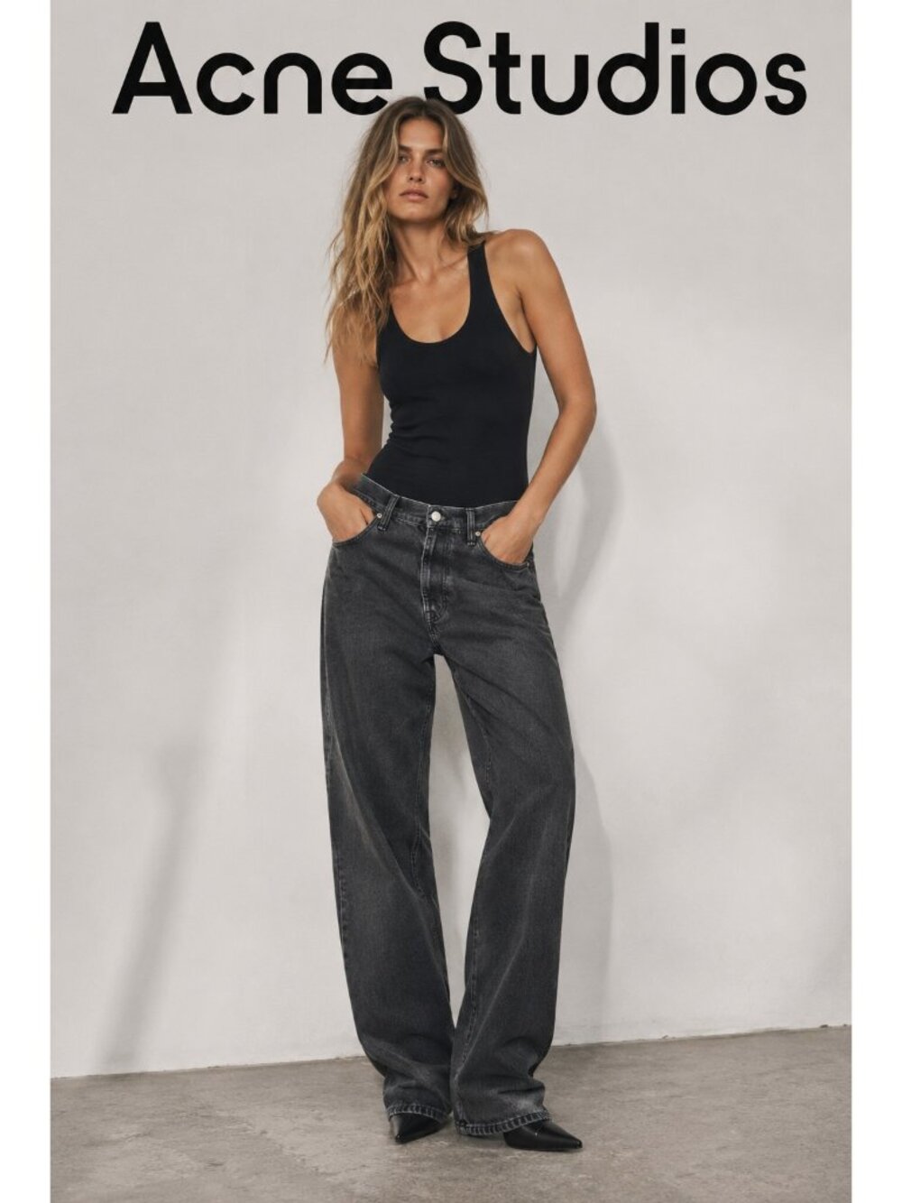 Acne Studios Women Black Washed Denim Jeans Button Fly 32" Waist